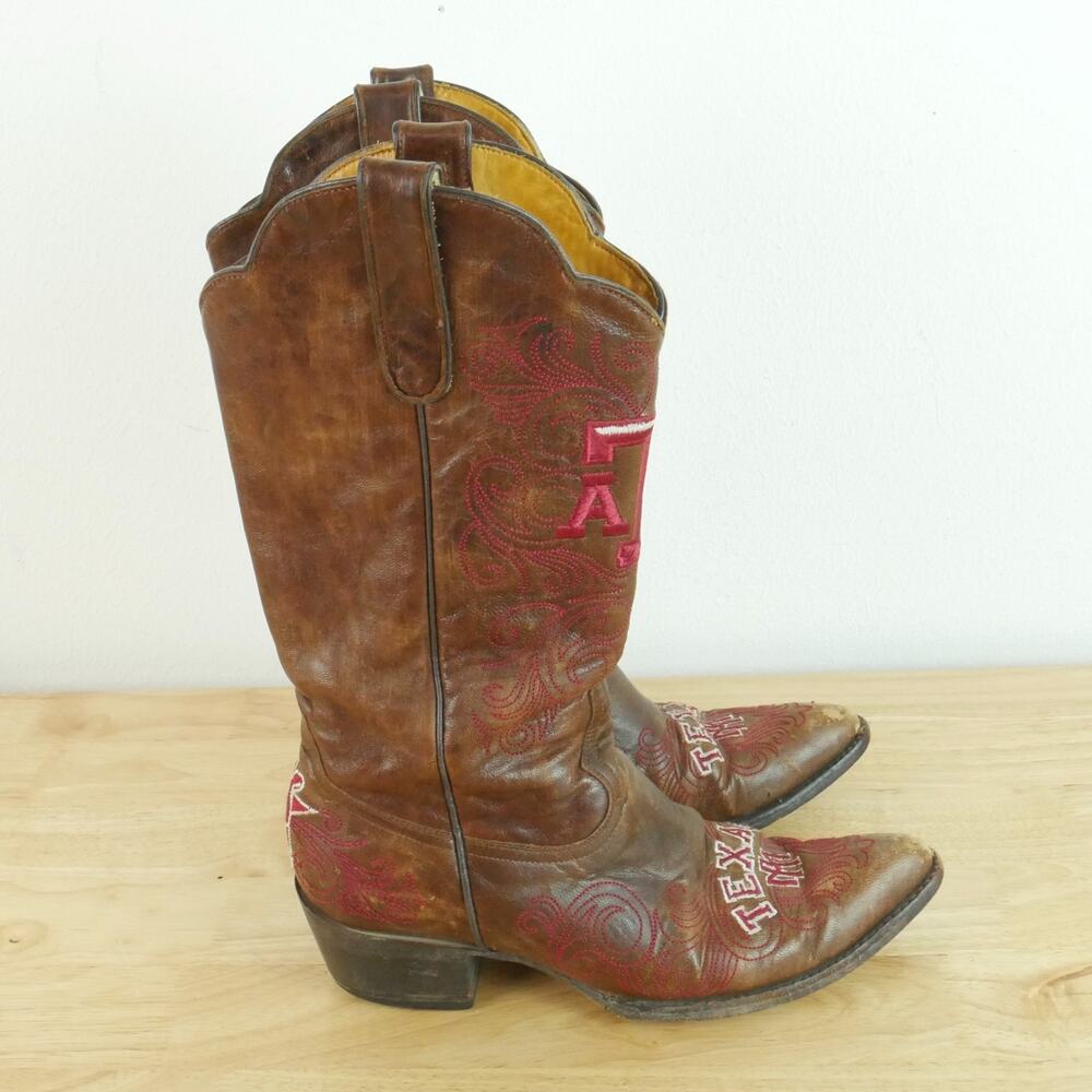 Gameday Boots Texas A & M Aggies Cowboy Boots Leather Women's 8 1/2 Embroidered - Picture 2 of 12